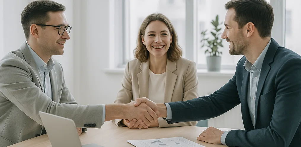 Zwei Geschäftspartner besiegeln eine Kooperation per Handschlag