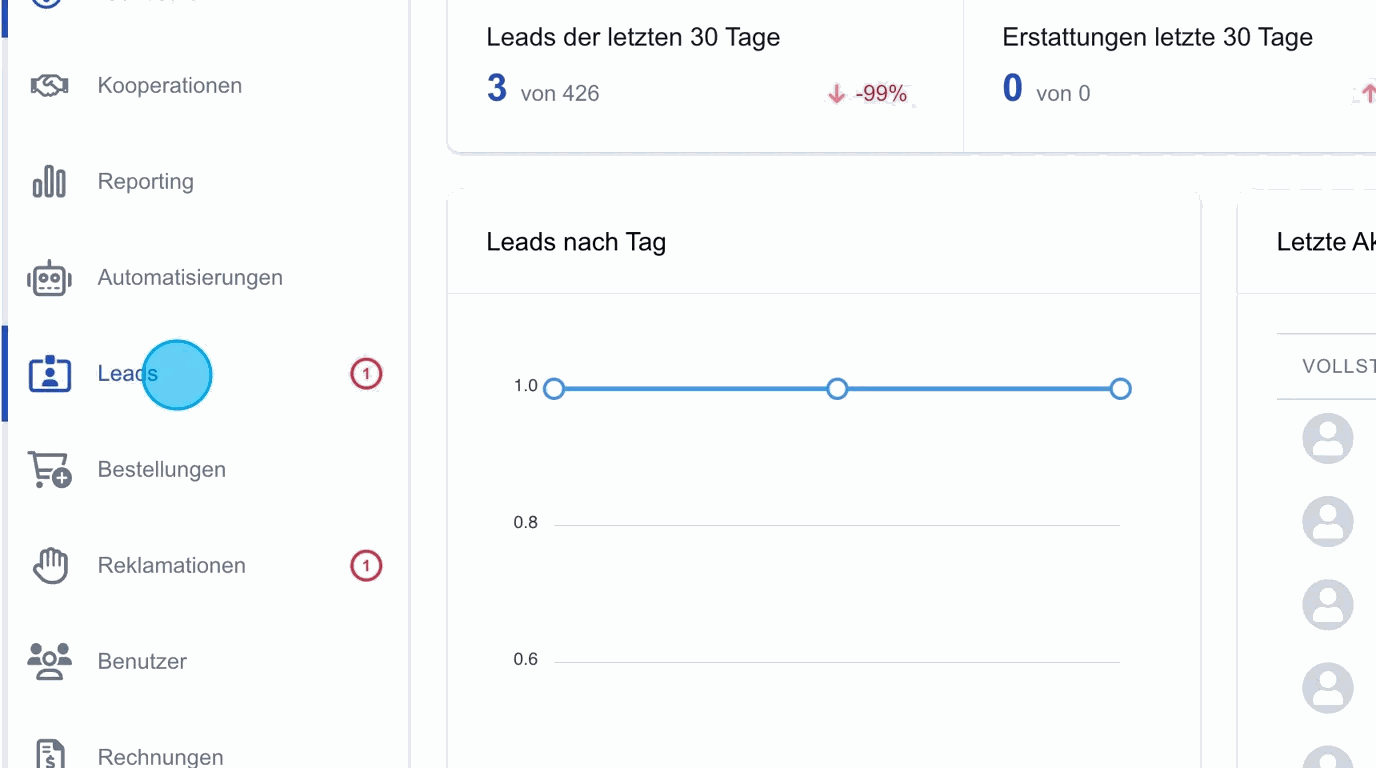 Screenshot: Leads