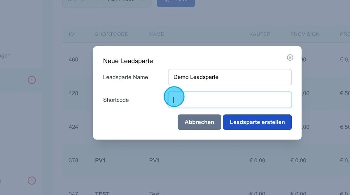 Screenshot: Neue Leadsparte