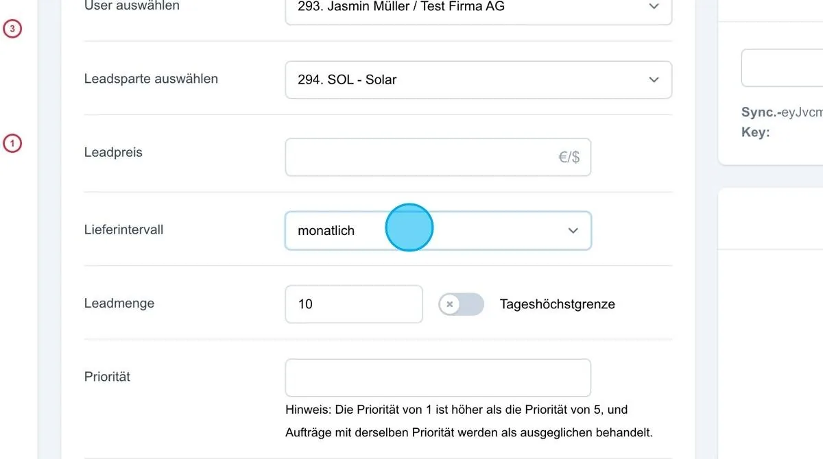 Screenshot: Lieferintervall – monatlich