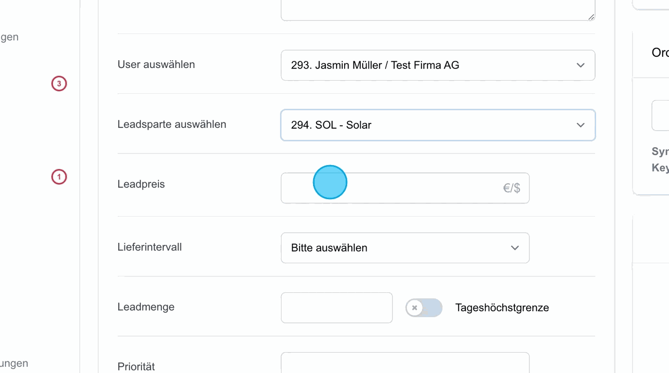 Screenshot: Lead-Preis