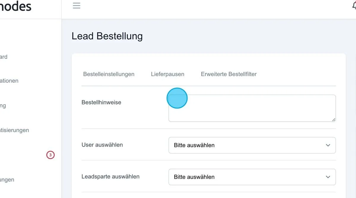Screenshot: Bestellhinweise