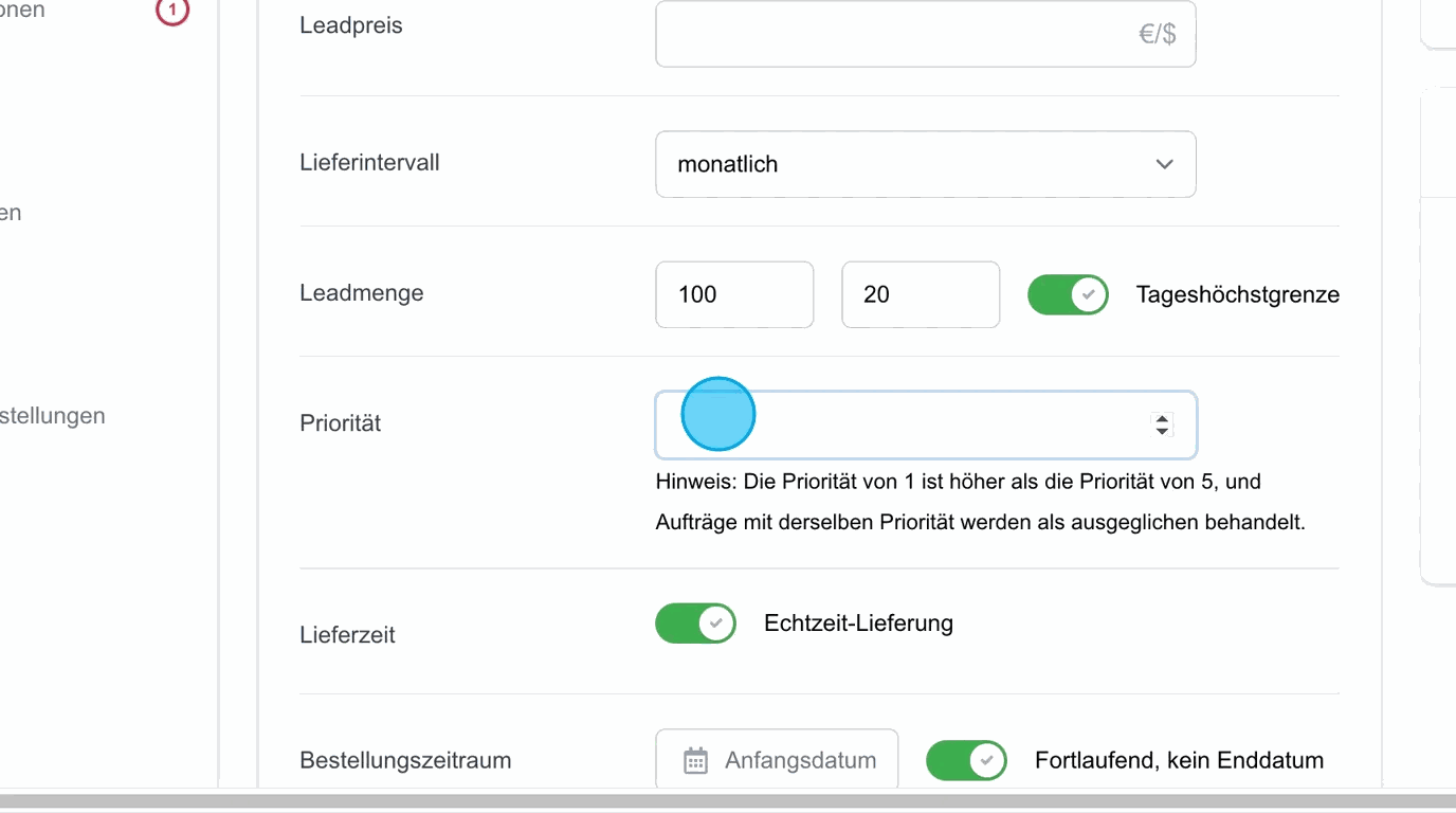 Screenshot: Priorität