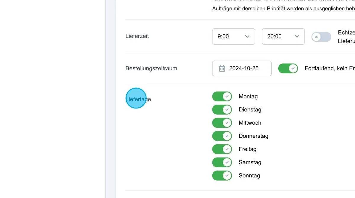 Screenshot: Liefertage