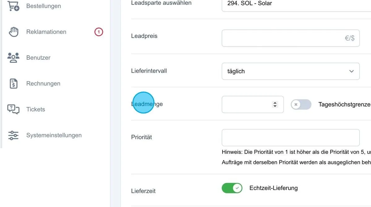 Screenshot: Leadmenge