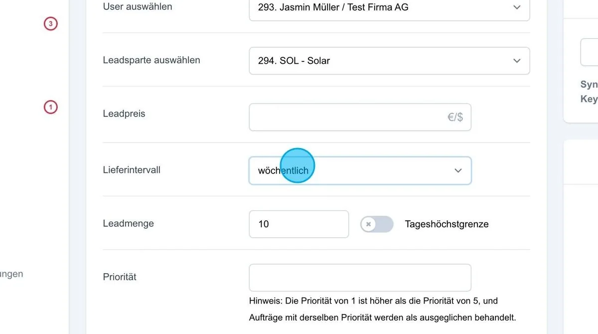 Screenshot: Lieferintervall- wöchentlich