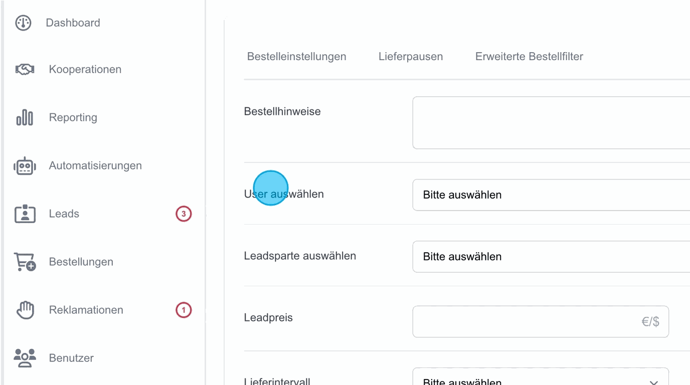 Screenshot: User auswählen