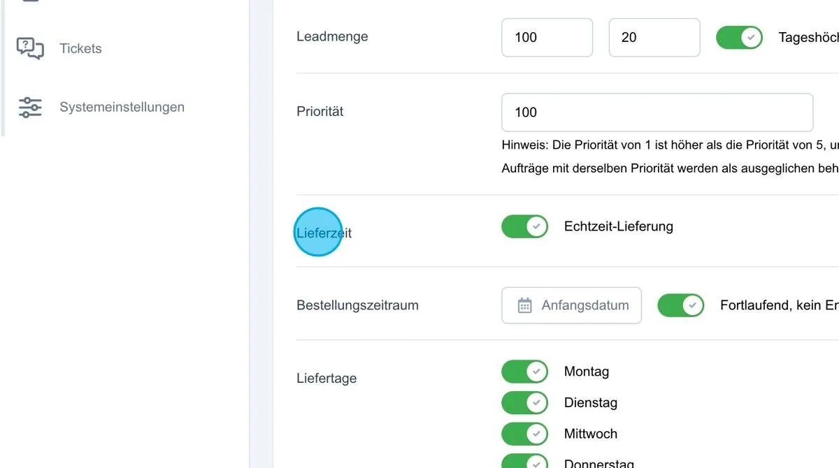 Screenshot: Lieferzeit
