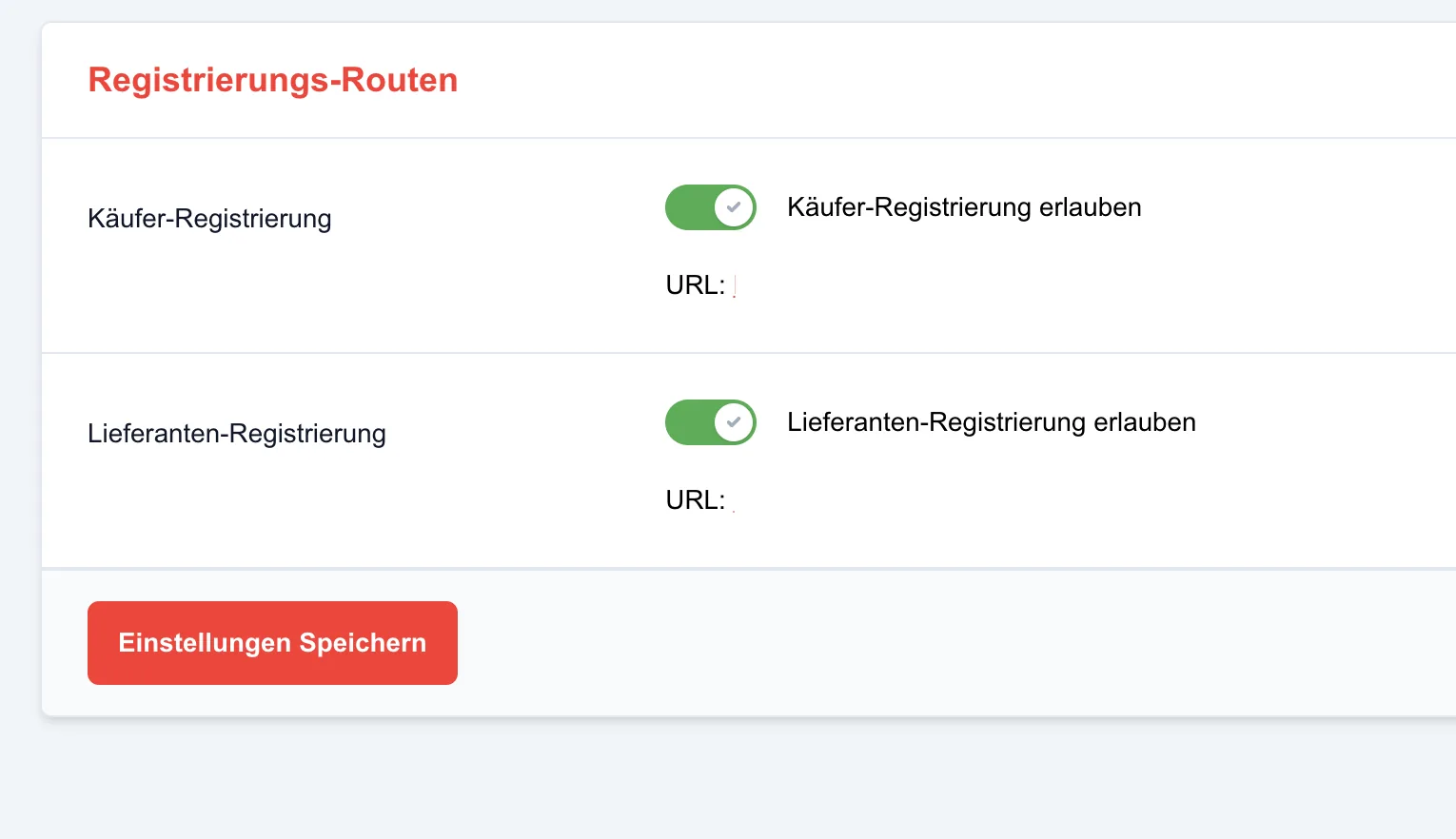 Screenshot: Registrierungs-Routen -Käufer- oder Lieferantenregistrierung