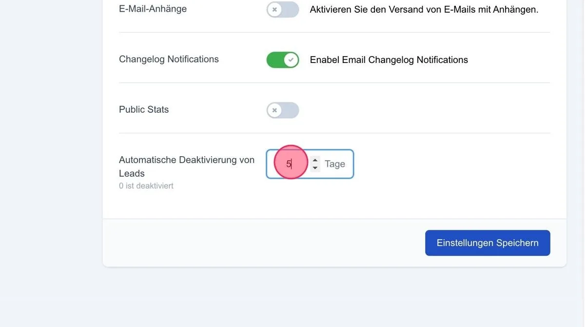 Screenshot: Automatische Deaktivierung von Leads