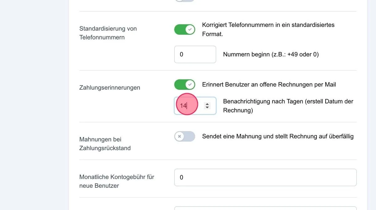 Screenshot: Zahlungserinnerungen