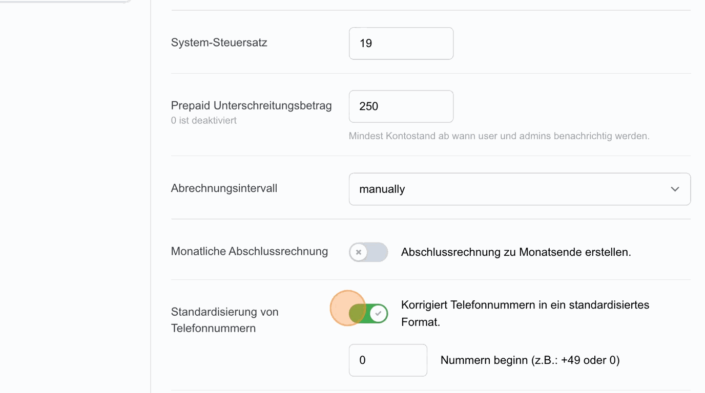 Screenshot: Standardisierung von Telefonnummern