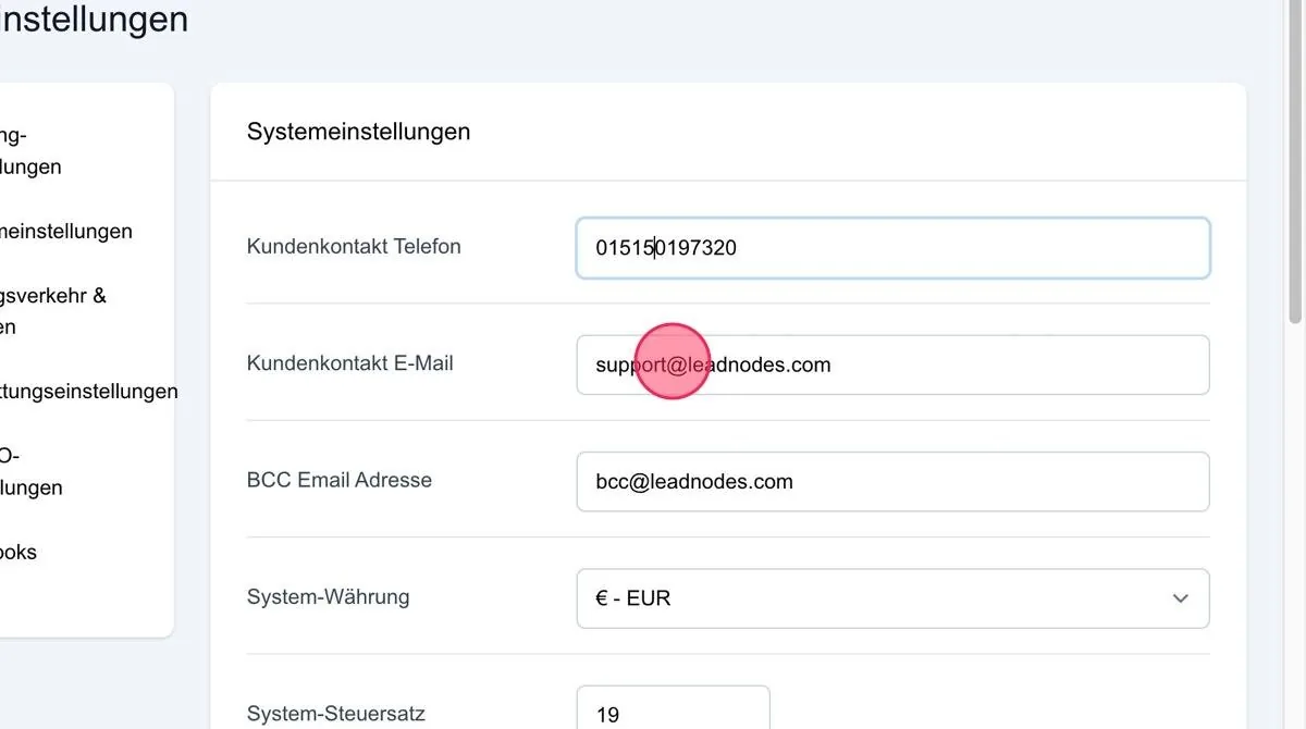 Screenshot: Kundenkontakt-E-Mail