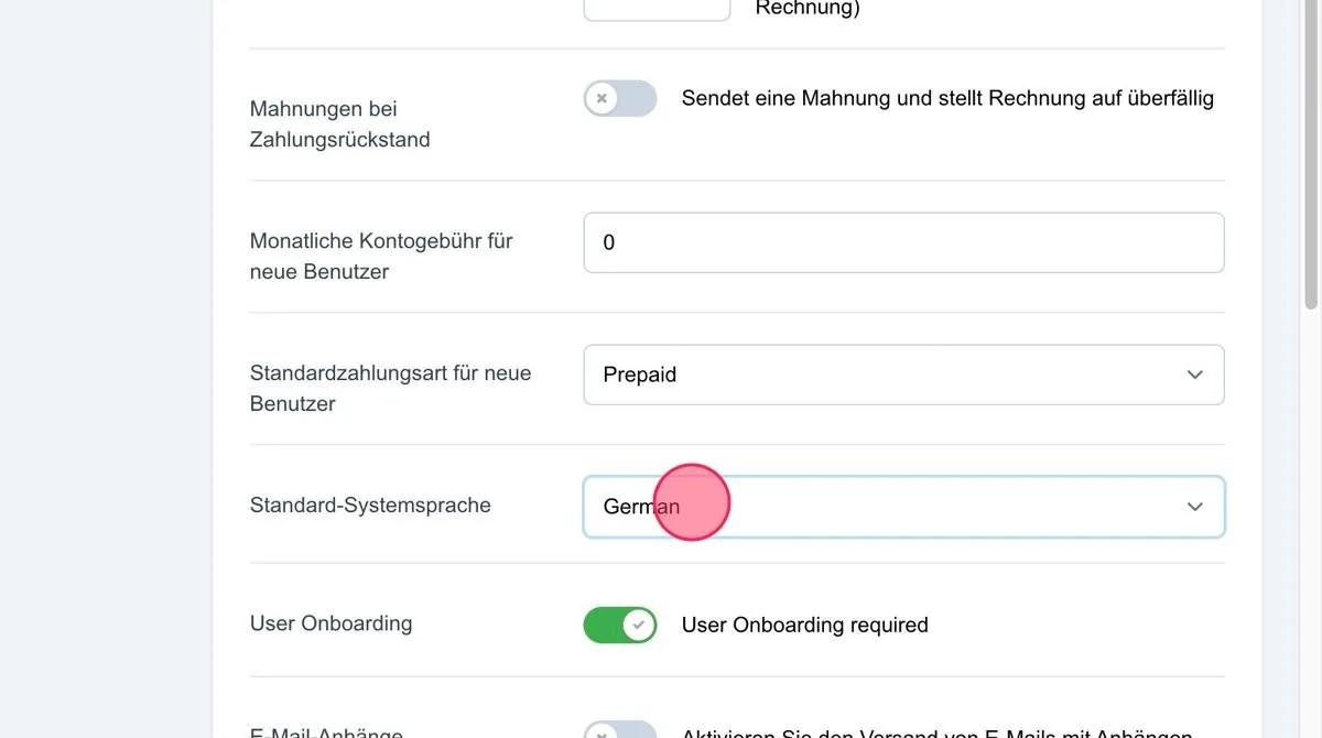 Screenshot: Standard-Systemsprache