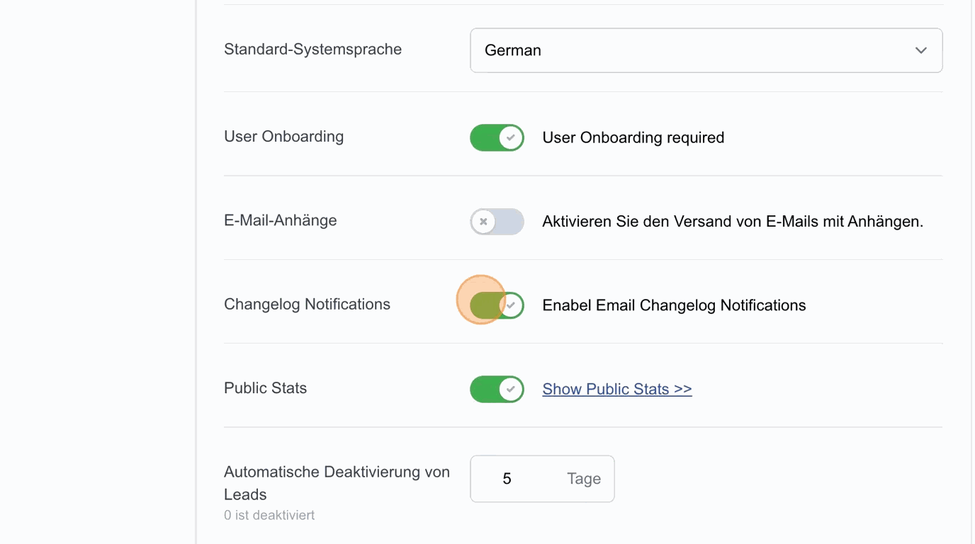 Screenshot: Changelog-Benachrichtigungen