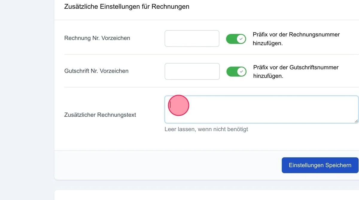 Screenshot: Zusätzlicher Rechnungstext