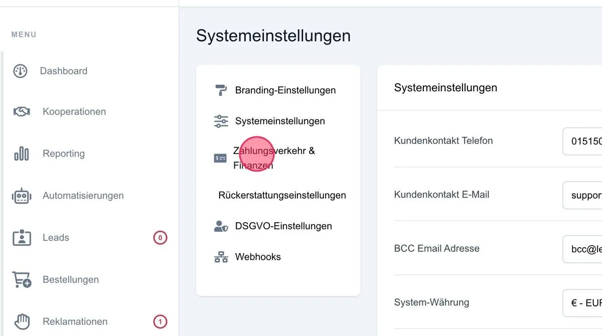 Screenshot: Zahlungsverkehr und Finanzen