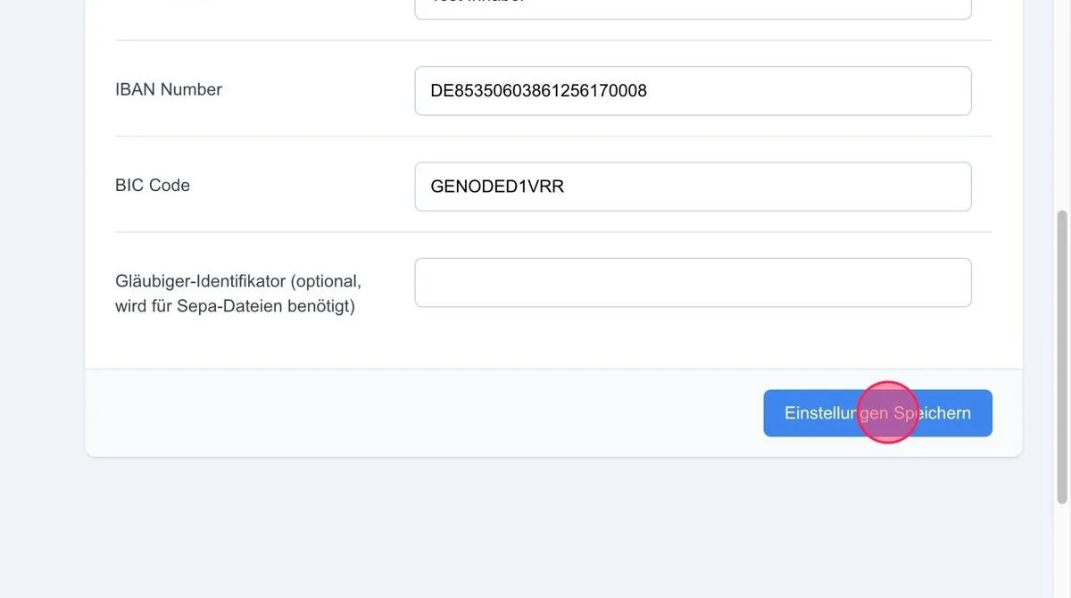 Screenshot: Gläubiger-Identifikator