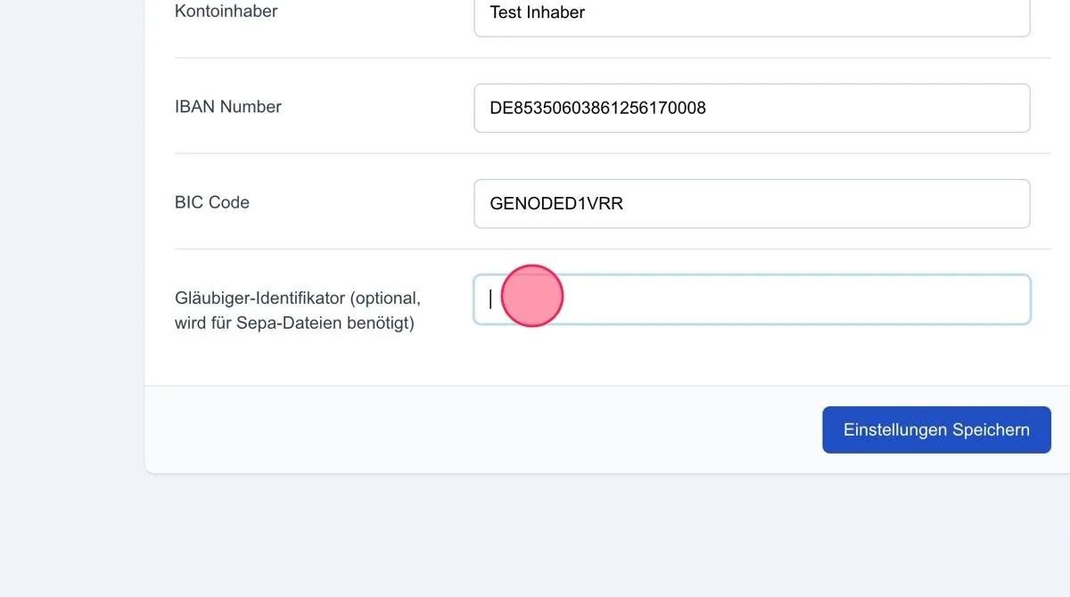 Screenshot: Gläubiger-Identifikator