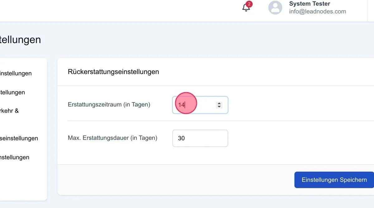 Screenshot: Erstattungszeitraum (in Tagen)