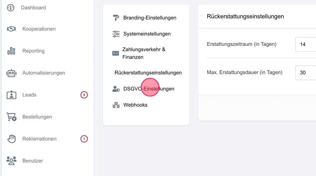 Screenshot: DSGVO-Einstellungen