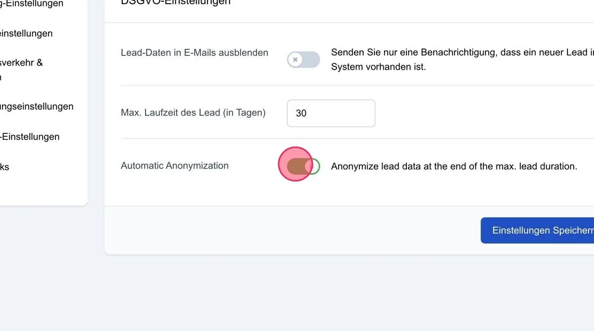 Screenshot: Max. Laufzeit des Lead (in Tagen)
