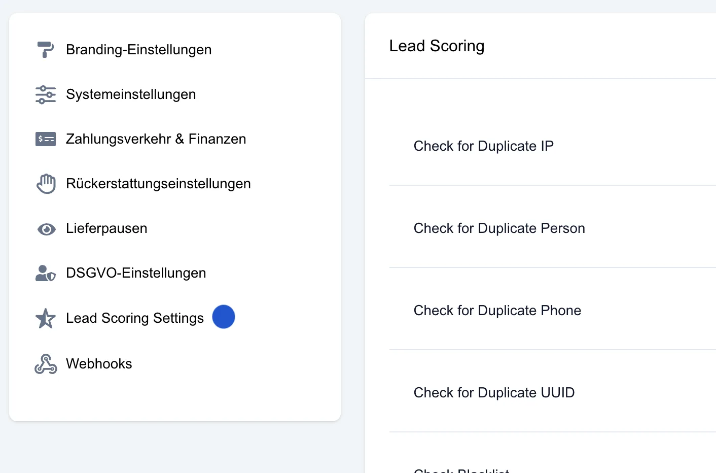 Screenshot: Lead Scoring Settings
