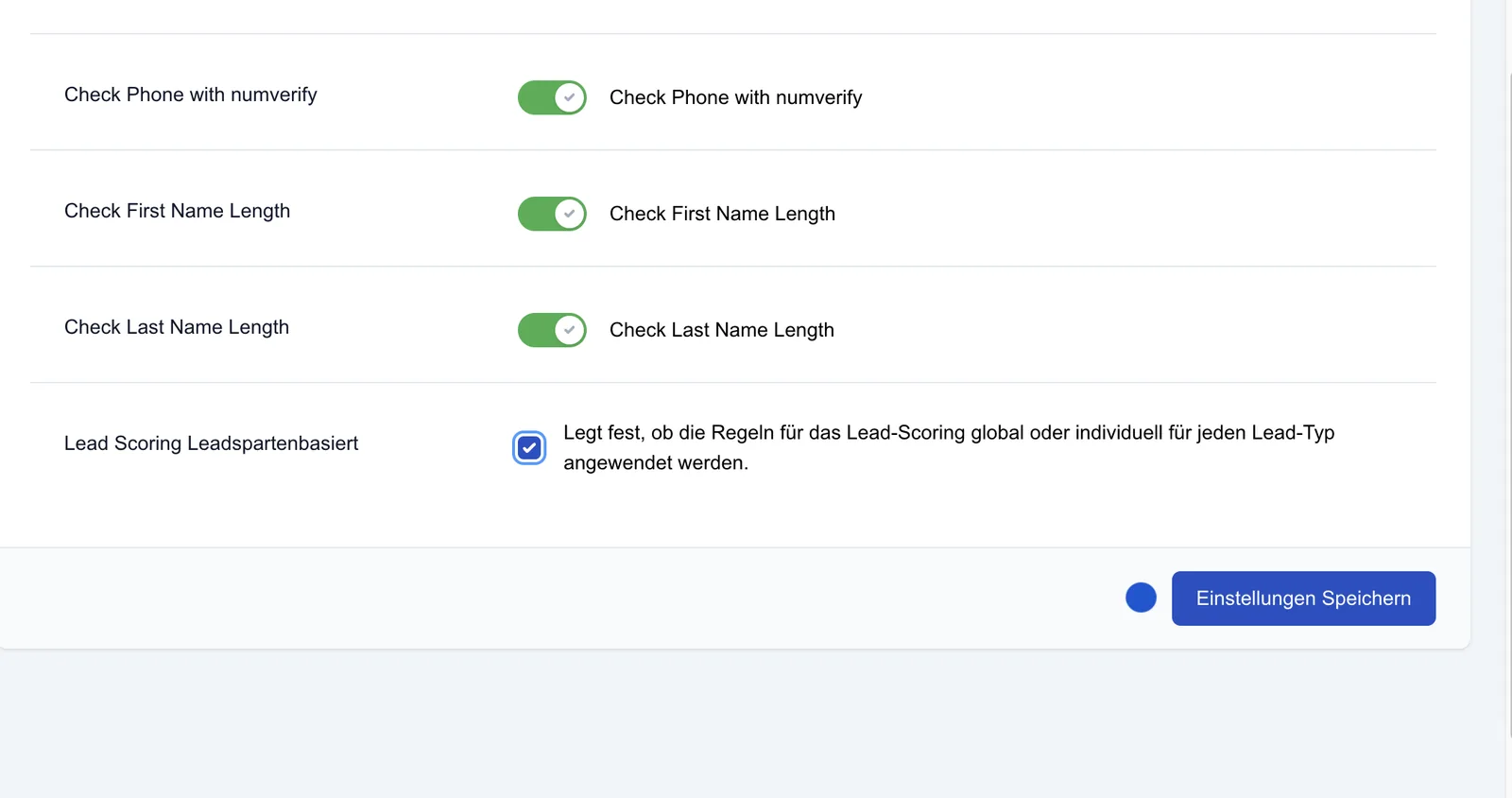 Screenshot: Lead Scoring Settings