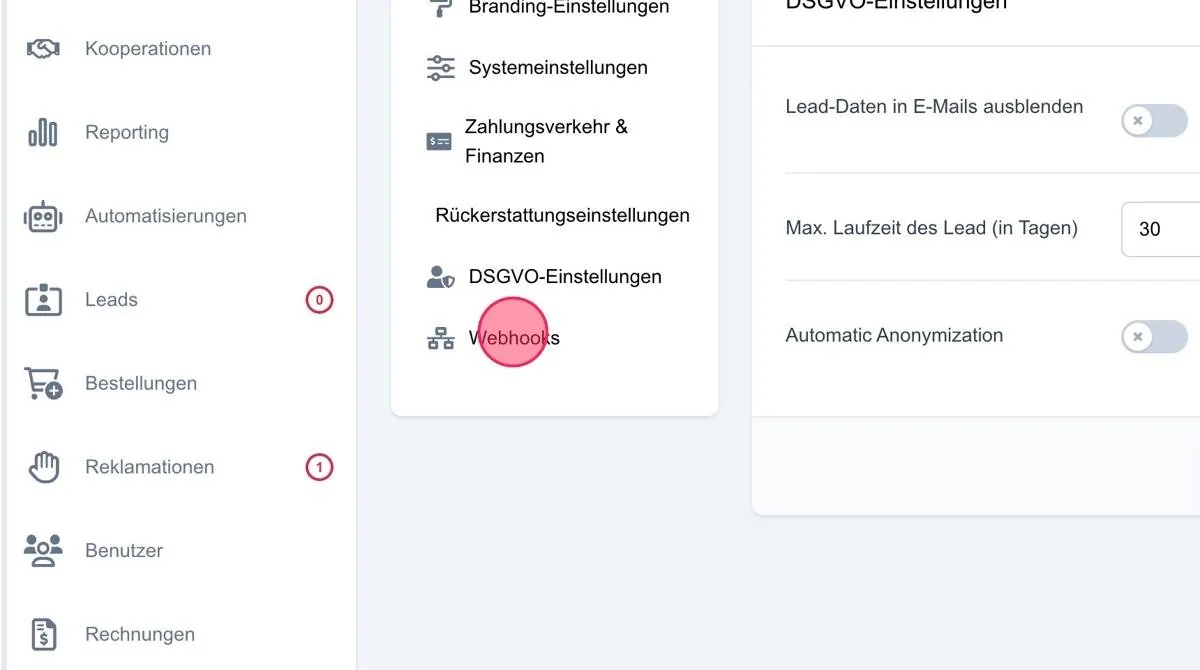Screenshot: Webhooks