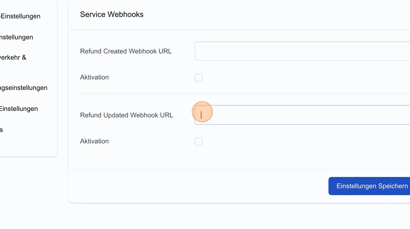 Screenshot: Refund Updated Webhook URL