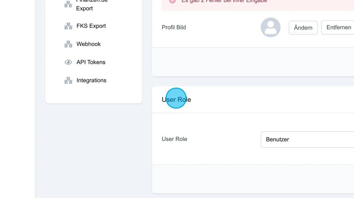 Screenshot: User Role