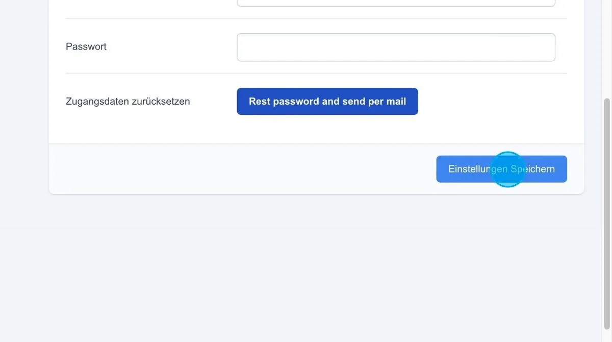 Screenshot: Zugangsdaten zurücksetzen