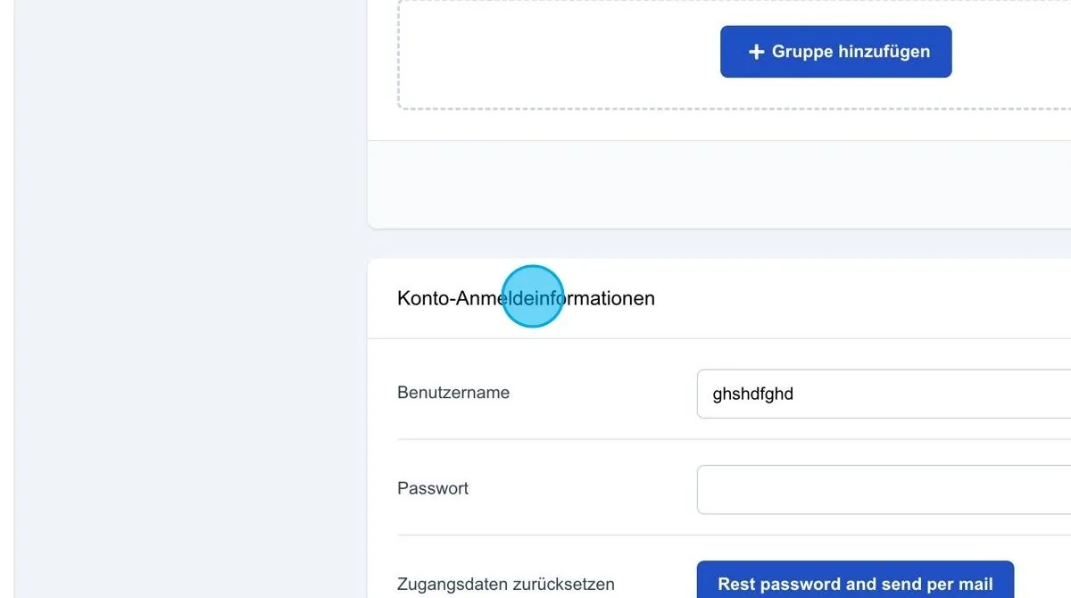 Screenshot: Konto-Anmeldeinformationen