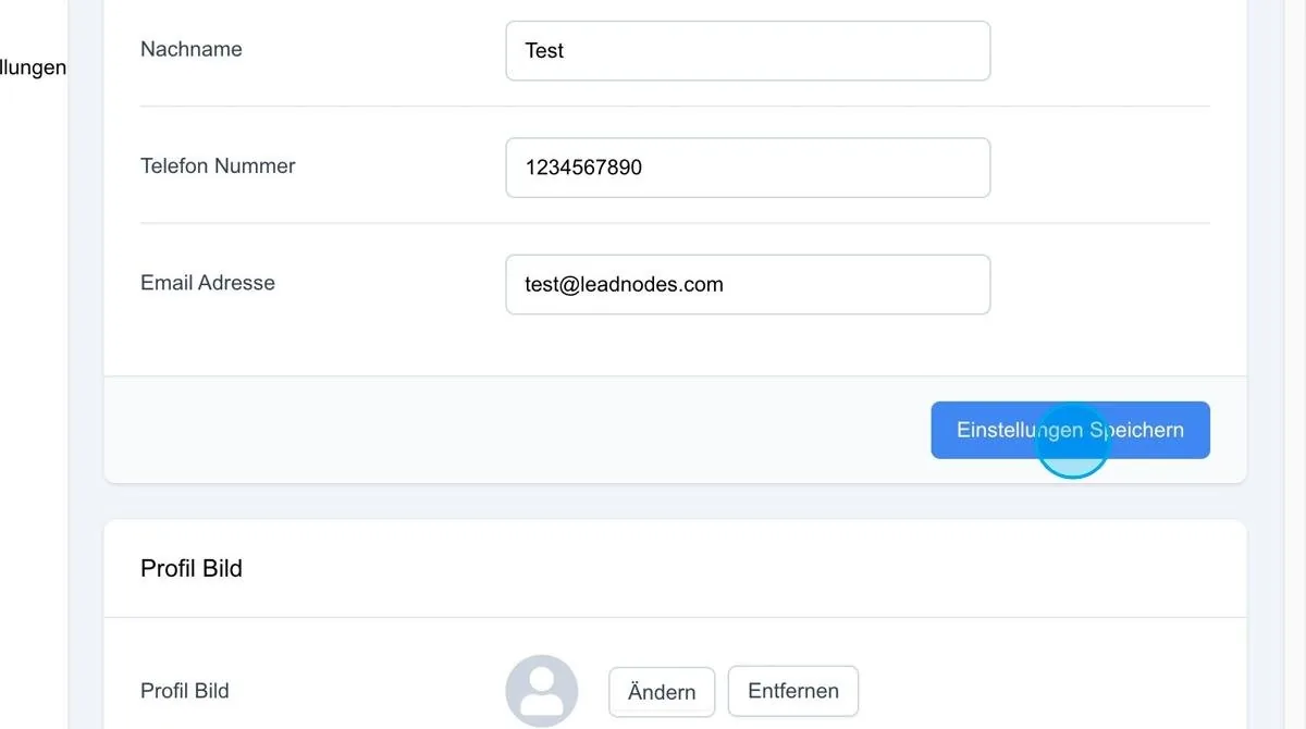 Screenshot: Einstellungen Speichern