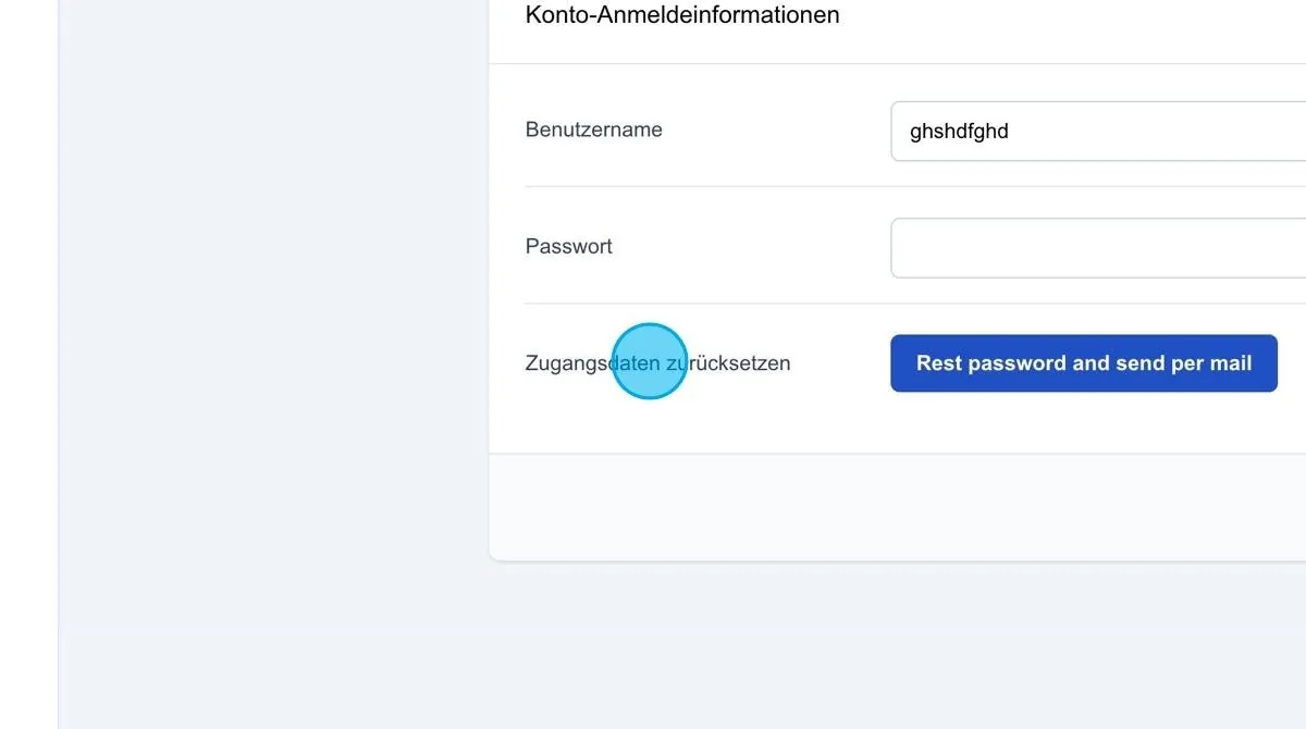 Screenshot: Zugangsdaten zurücksetzen