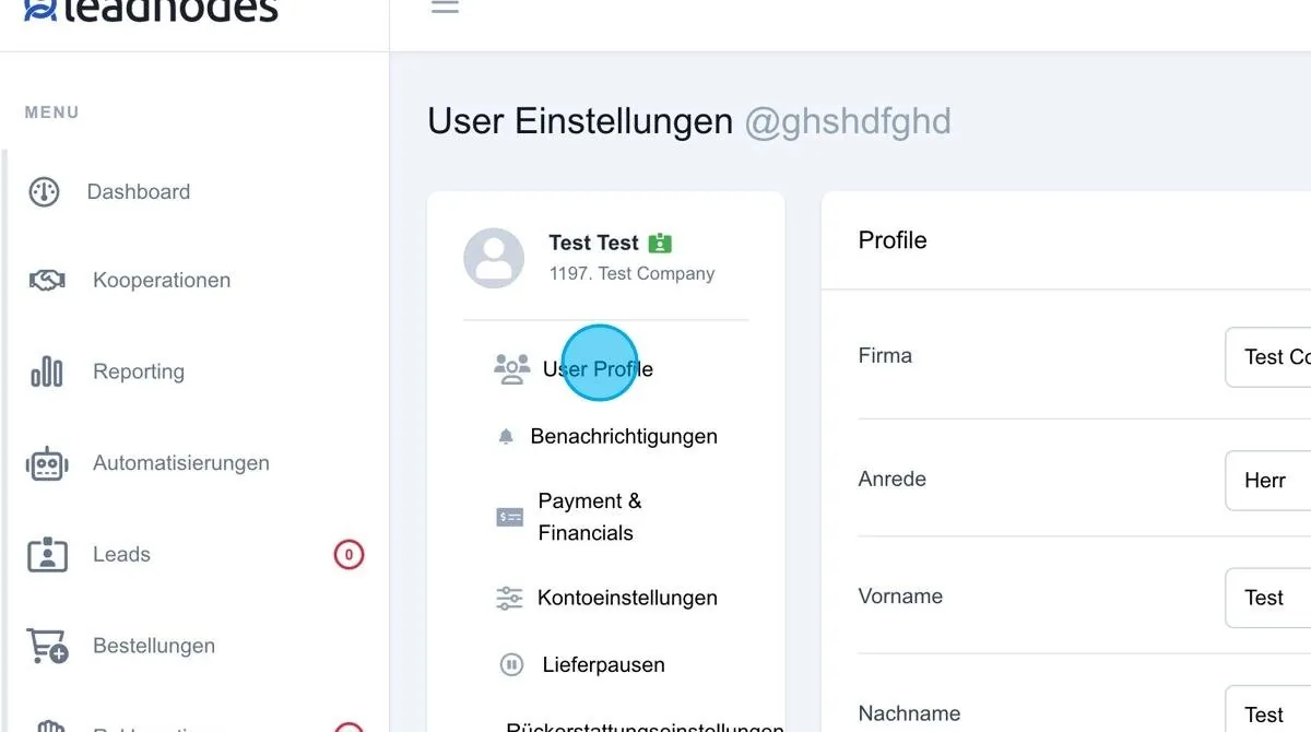 Screenshot: User Profile