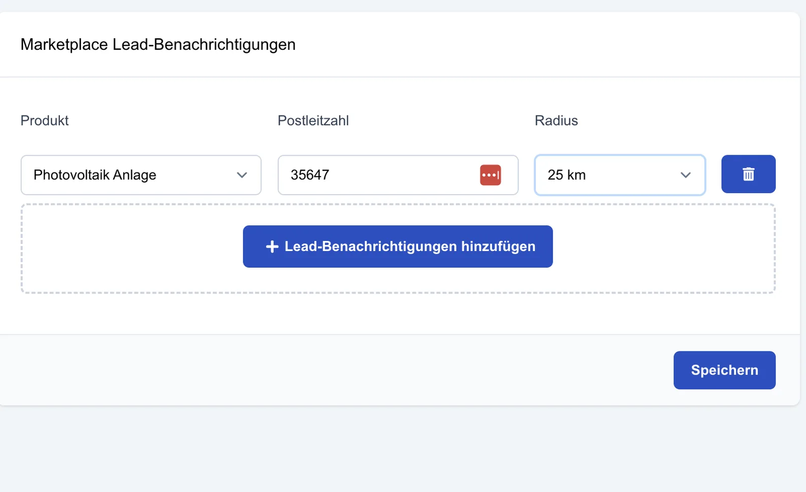 Screenshot: Marktplatz-Benachrichtigungen für Benutzer