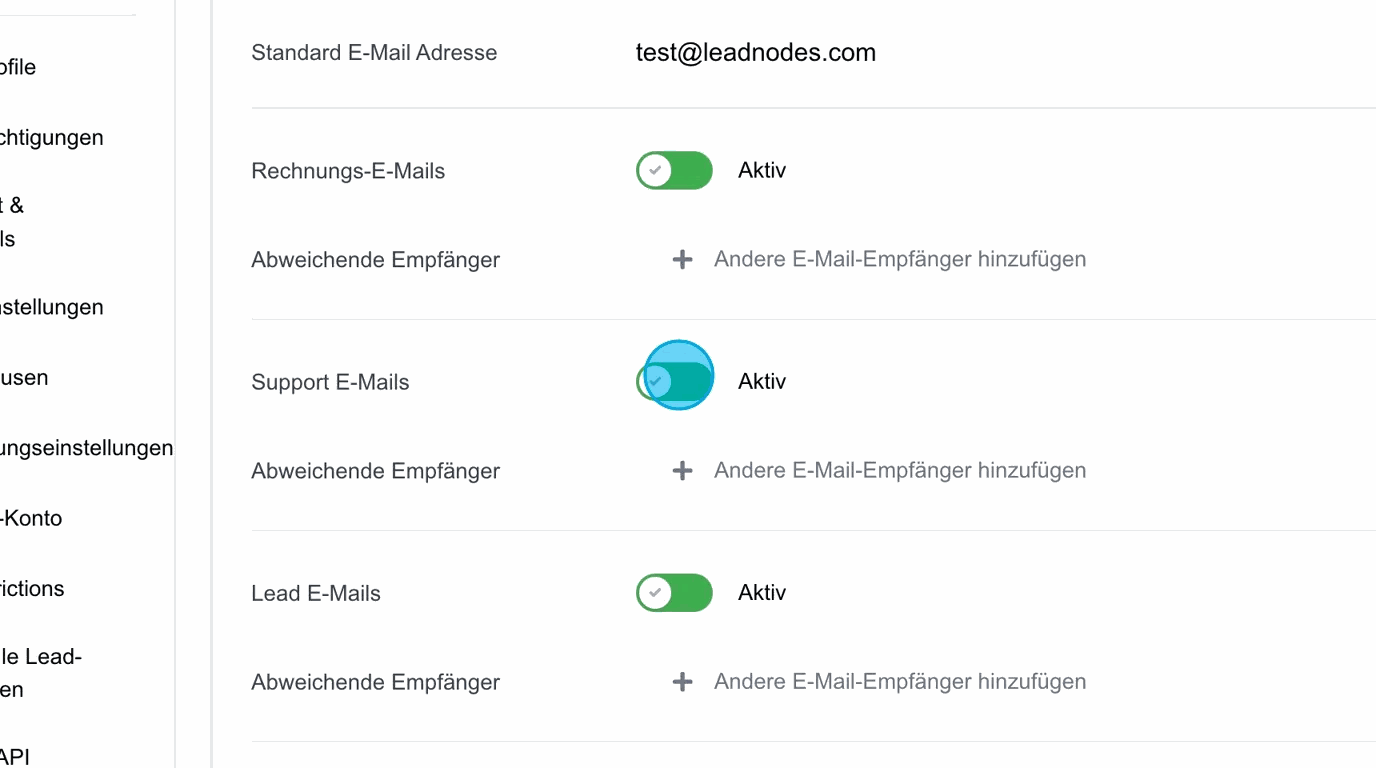 Screenshot: Support E-Mails