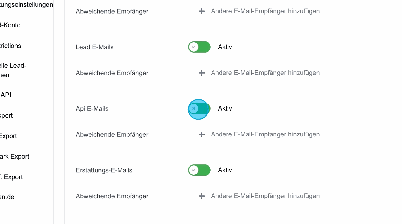 Screenshot: API-E-Mails