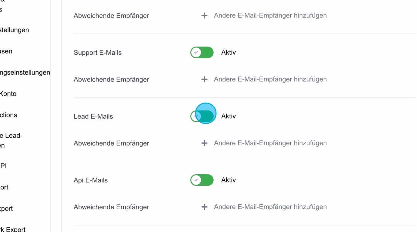 Screenshot: Lead-E-Mails