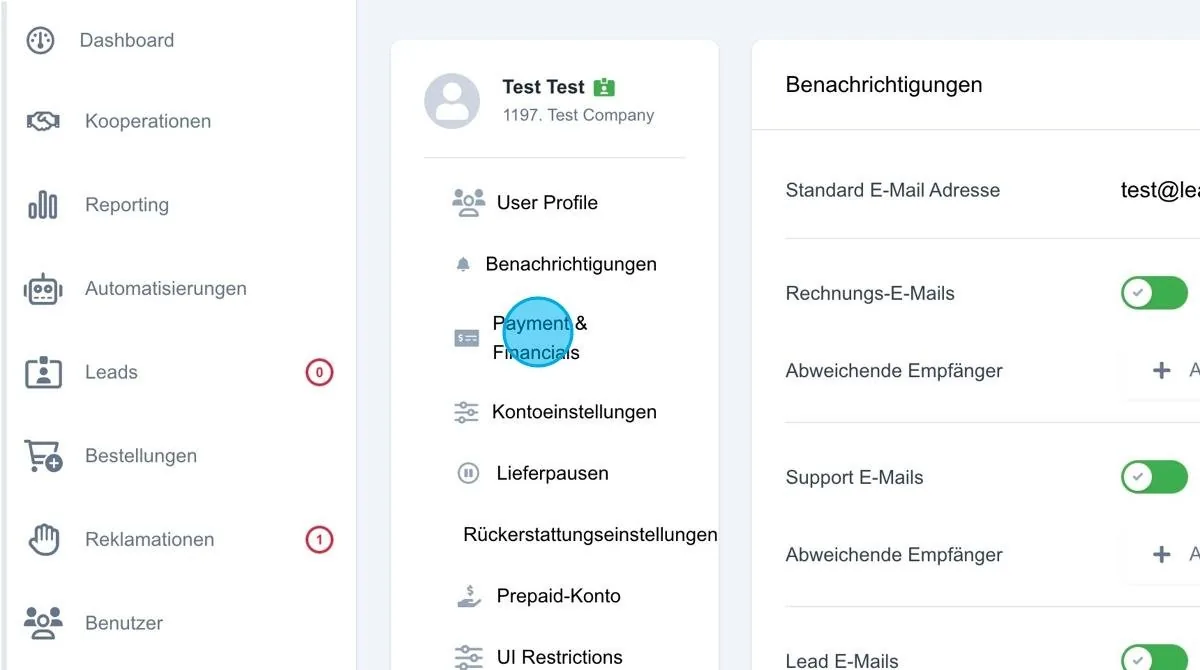 Screenshot: Payment & Financials