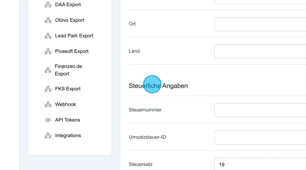 Screenshot: Steuerliche Angaben