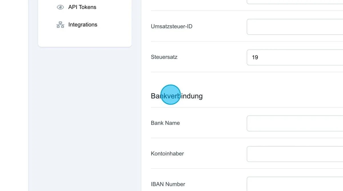 Screenshot: Bankverbindung