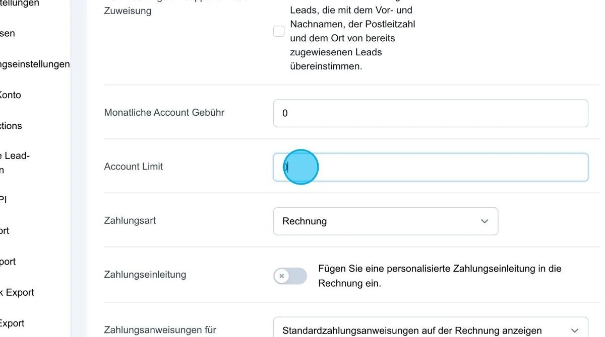 Screenshot: Account Limit
