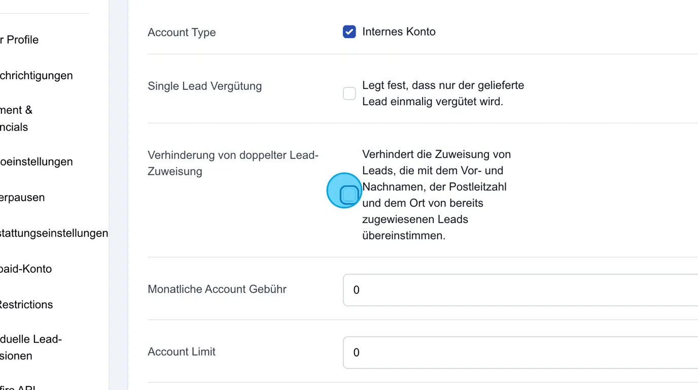 Screenshot: Verhinderung von doppelter Lead-Zuweisung