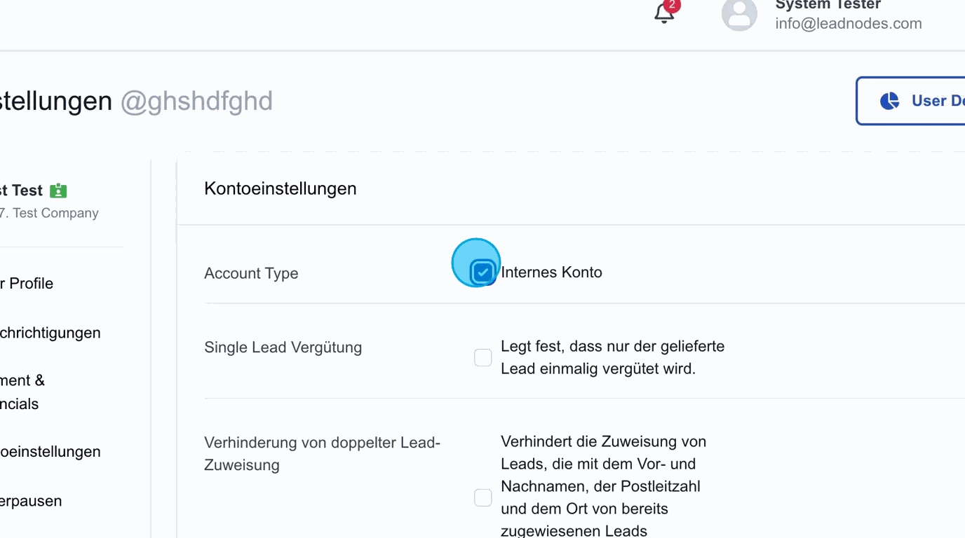 Screenshot: Account-Typ