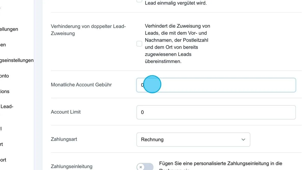 Screenshot: Monatliche Account Gebühr