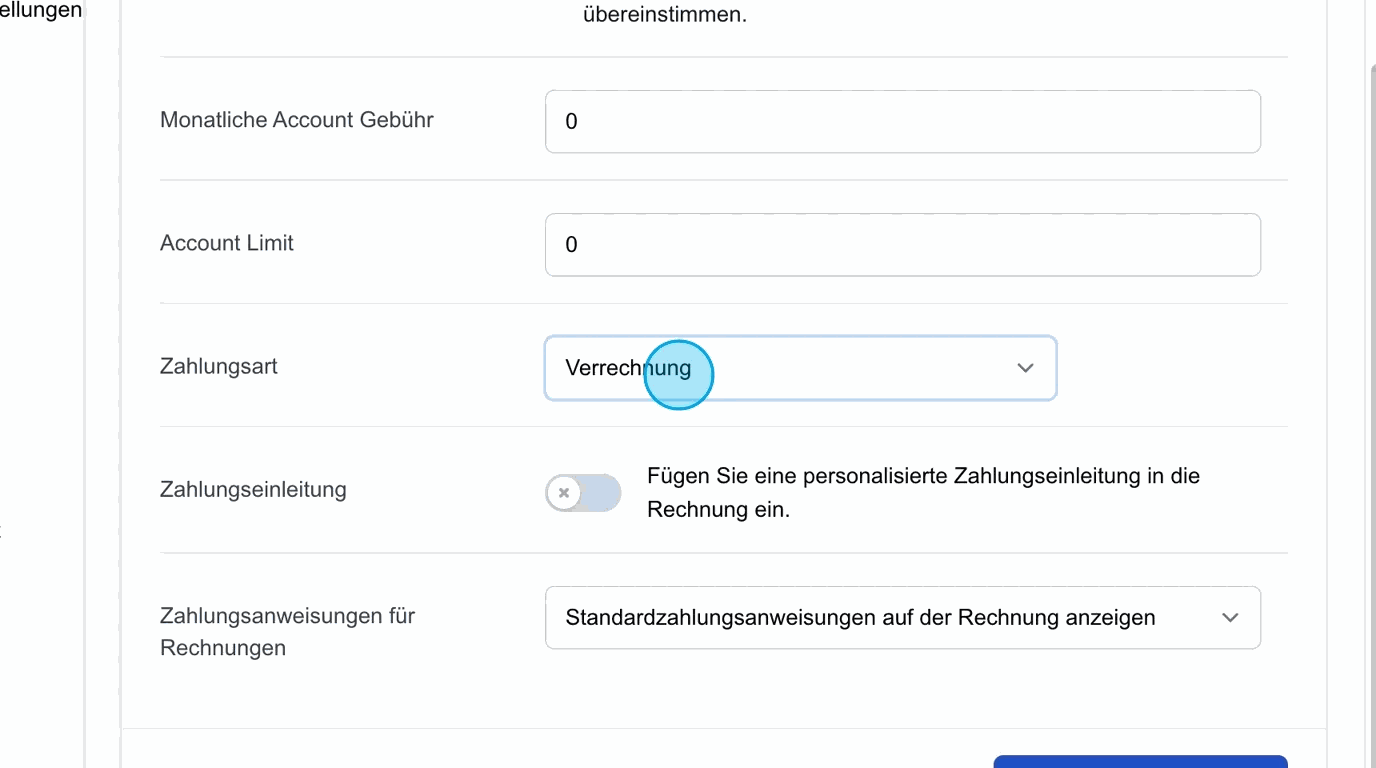Screenshot: Zahlungsart