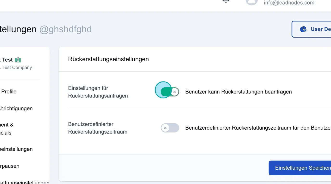 Screenshot: Einstellungen für Rückerstattungsanfragen