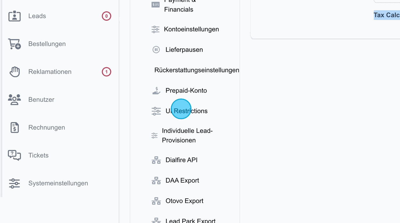 Screenshot: UI Restrictions